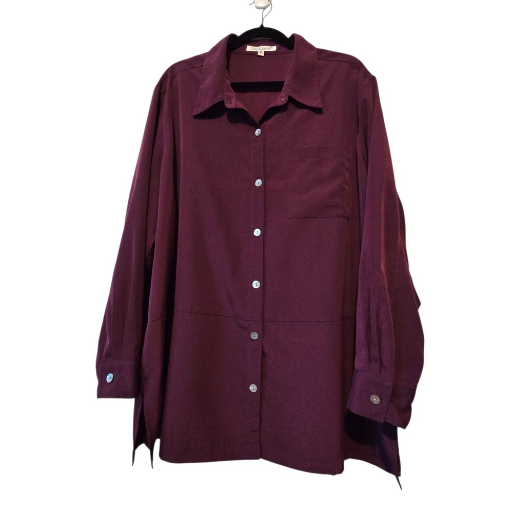 TravelSmith Button-Down‎ Long Sleeve Shirt Tunic Top Women's 3X Burgundy Travel